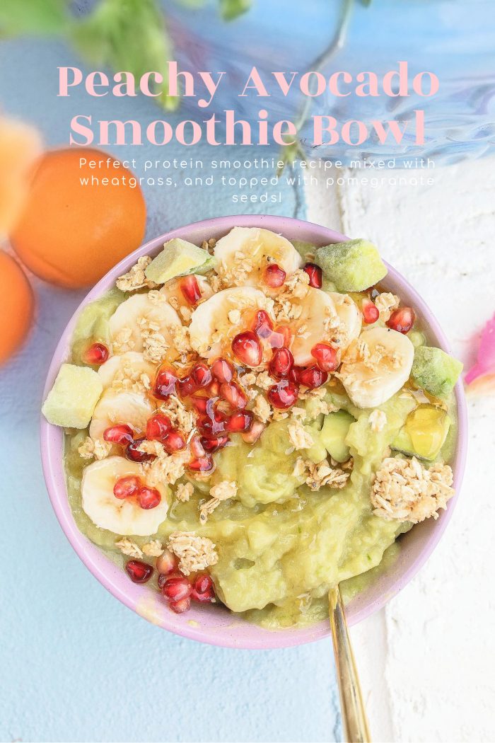 Peachy Avocado Smoothie with Wheatgrass & Pomegranate