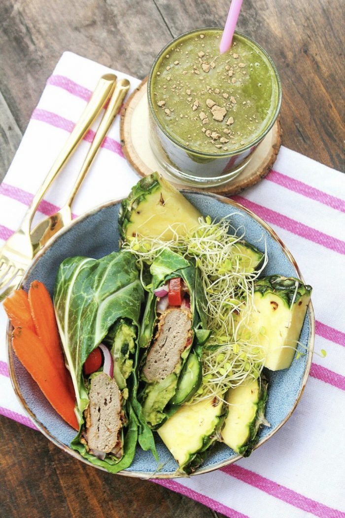 Collard Green Turkey Wraps & Wheatgrass Smoothie!